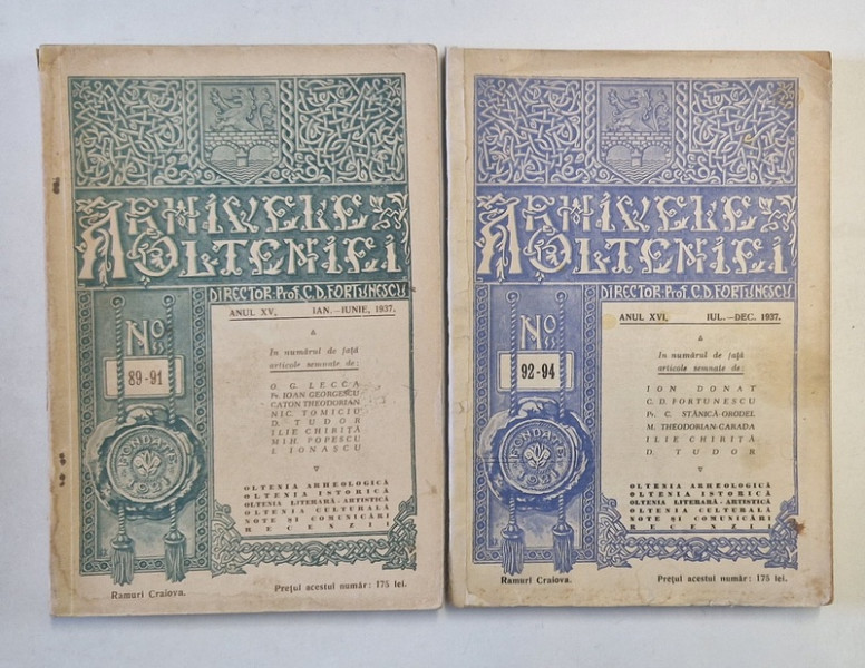 ARHIVELE OLTENIEI , VOLUMELE I - II , ANII XV - XVI , NUMERELE 89-91 / 92-94 , IANUARIE - DECEMBRIE , 1937