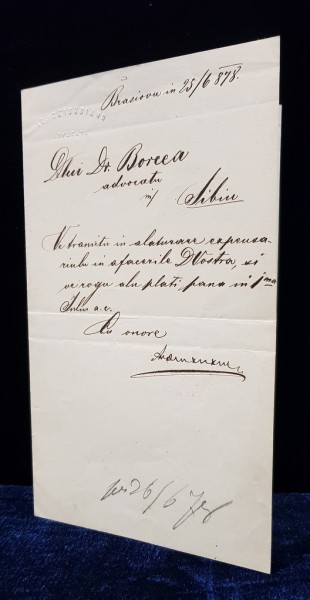 ARON DENSUSIANU (1837-1900)-SCRISOARE, BRASOV 25.06.1878