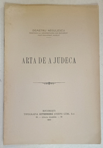 ARTA DE A JUDECA de DEMETRU NEGULESCU , 1912