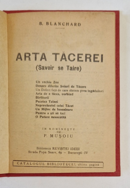 ARTA TACEREI - SAVOIR SE TAIRE de B. BLANCHARD , 1935