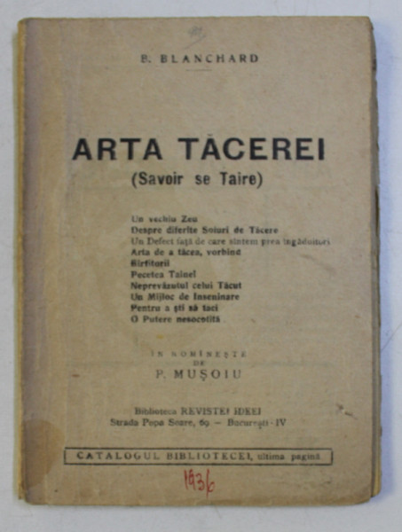 ARTA TACERII - SAVOIR SE TAIRE de B . BLANCHARD , 1936