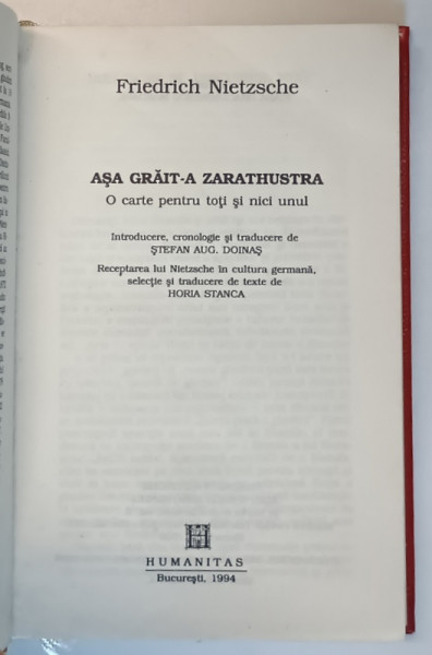 ASA GRAIT-A ZARATHUSTRA de FRIEDRICH NIETZSCHE ,1994