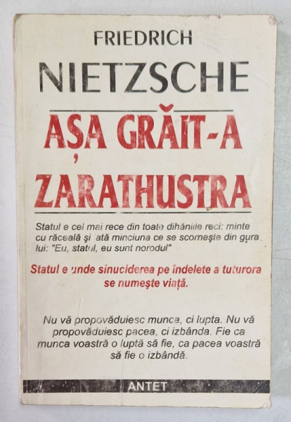 ASA GRAIT-A ZARATHUSTRA de NIETZSCHE , 1991 *MINIMA UZURA