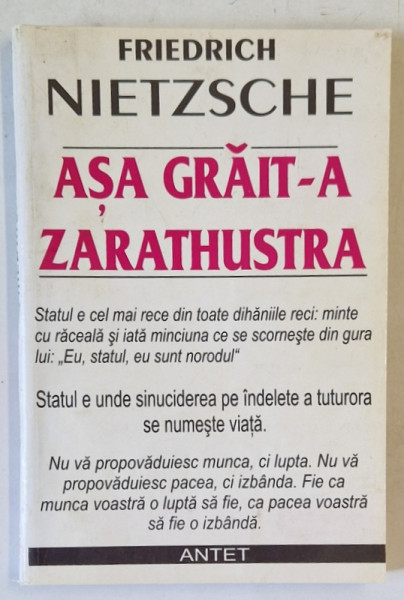 ASA GRAIT-A ZARATHUSTRA de NIETZSCHE , 1991 *MINIMA UZURA