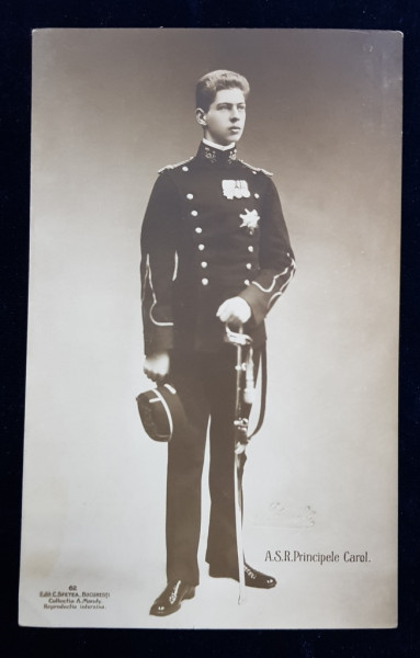 A.S.R. PRINCIPELE CAROL - PORTRET IN UNIFORMA MILITARA , FOTOGRAFIE TIP CARTE POSTALA , SEMNATA MANDY , CIRCULATA