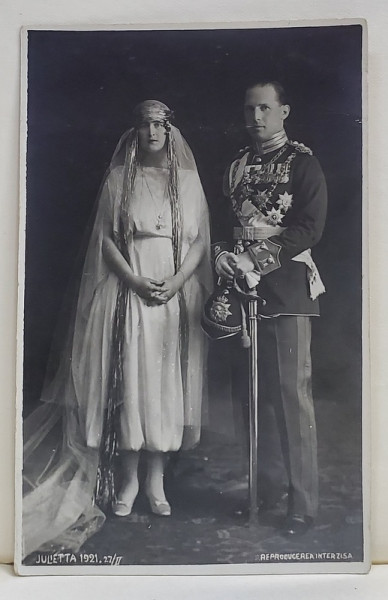 A.S.R. REGELE GEORGE AL II - LEA  AL GRECIEI SI REGINA ELISABETA , FOTOGRAFIE TIP CARTE POSTALA , STUDIO JULIETTA , 1921