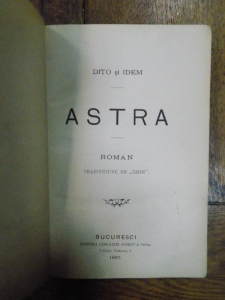Astra, roman tradus de Gion, Bucuresti 1887