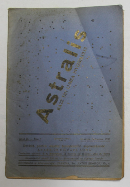 ASTRALIS - REVISTA PENTRU STUDIUL FENOMENELOR SUPRANATURALE , ANUL II , NR. 4 , OCTOMBRIE , 1933
