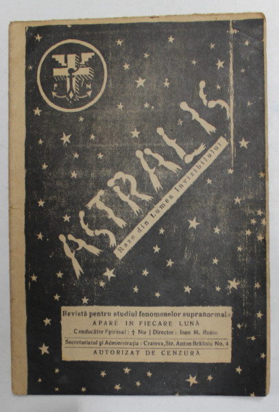 ASTRALIS - REVISTA PENTRU STUDIUL FENOMENELOR SUPRANATURALE , ANUL VII , NR. 8 , AUGUST , 1938