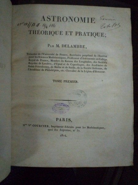 ASTRONOMIE THEORIQUE ET PRATIQUE par M. DELAMBRE, TOM. I-III, PARIS 1814