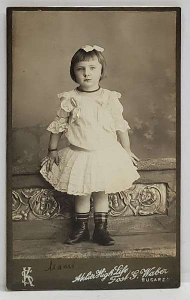 ATELIER HIGH LIFE , FOST G. WABER , FETITA CU ROCHIE ALBA , FOTOGRAFIE C.D.V. , CCA. 1900