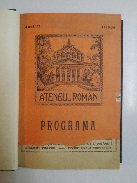 ATENEUL ROMAN. PROGRAMA, ANUL II, 1915/16