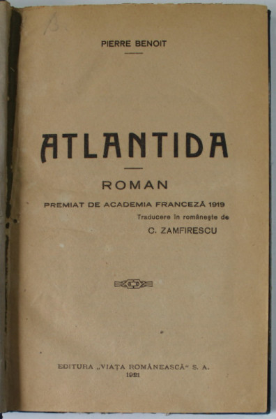 ATLANTIDA , roman de PIERRE BENOIT , 1921