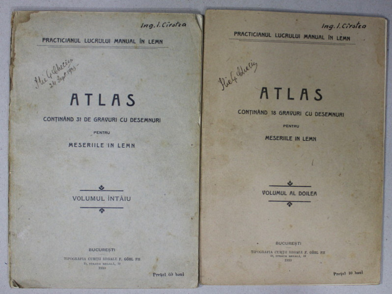 ATLAS CONTINAND 31 / 18  DE GRAVURI CU DESEMNURI PENTRU MESERIILE IN LEMN , VOLUMELE I - II , 1910
