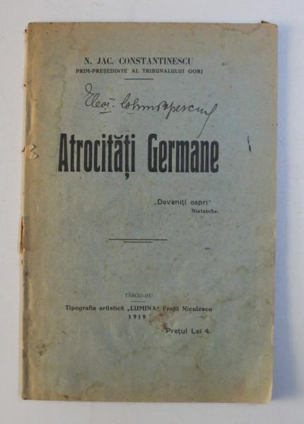 ATROCITATI GERMANE de N. JAC . CONSTANTINESCU , 1919