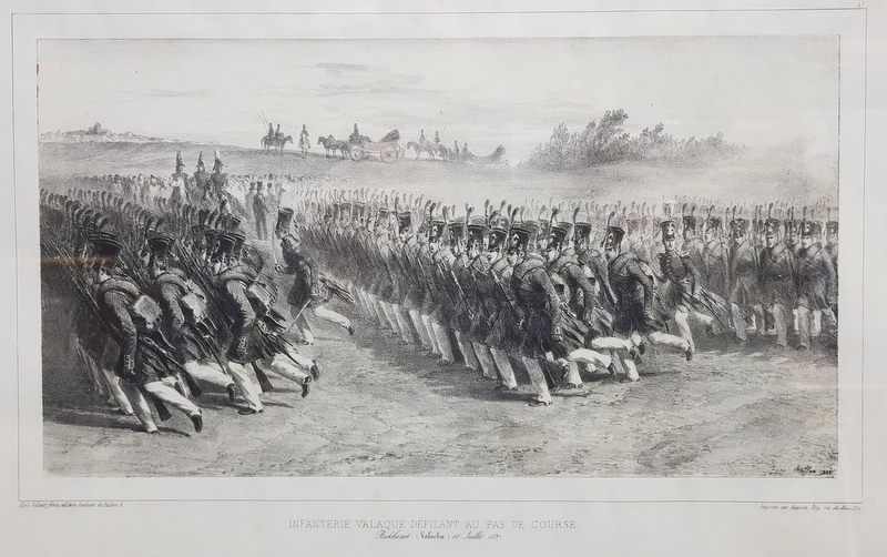 Auguste Raffet (1804-1860) - Infanterie Valaha defiland in pas alergator, 11 Iulie 1837