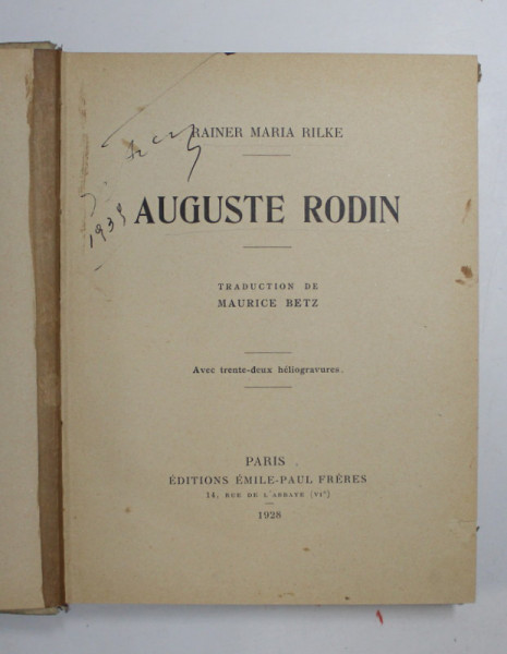 AUGUSTE RODIN par RAINER MARIA RILKE , 1928