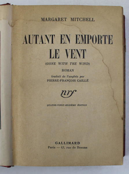 AUTANT EN EMPORTE LE VENT par MARGARET MITCHELL , 1938