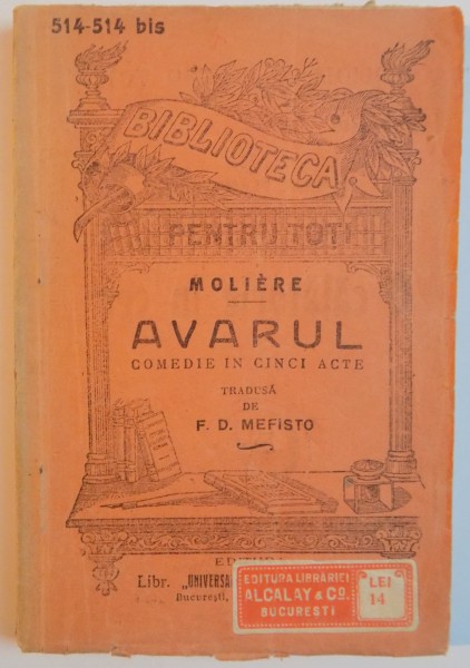 AVARUL. COMEDIE IN CINCI ACTE de MOLIERE