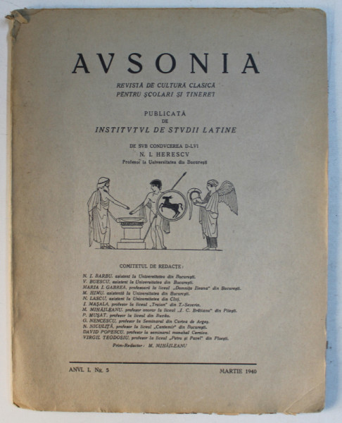 AVSONIA  - REVISTA DE CULTURA CLASICA PENTRU SCOLARI SI TINERET , ANUL I , NR. 5 - MARTIE 1940