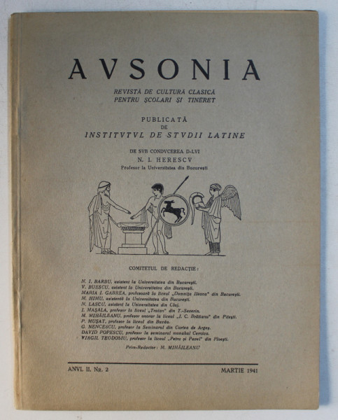 AVSONIA  - REVISTA DE CULTURA CLASICA PENTRU SCOLARI SI TINERET , ANUL II , NR. 2 - MARTIE 1941