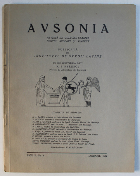 AVSONIA  - REVISTA DE CULTURA CLASICA PENTRU SCOLARI SI TINERET , ANUL II , NR. 4 - IANUARIE ,  1942
