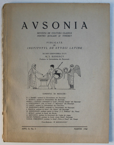 AVSONIA  - REVISTA DE CULTURA CLASICA PENTRU SCOLARI SI TINERET , ANUL II , NR. 5 - MARTIE  1942