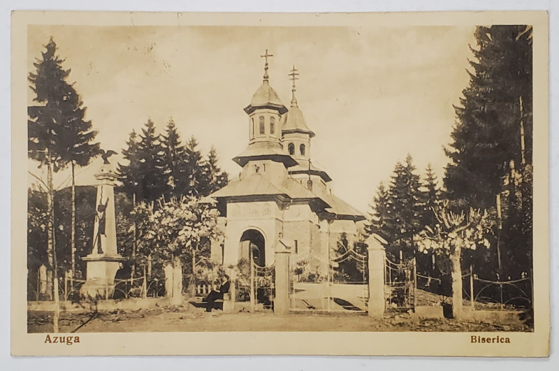 AZUGA , BISERICA , CARTE POSTALA ILUSTRATA , 1926