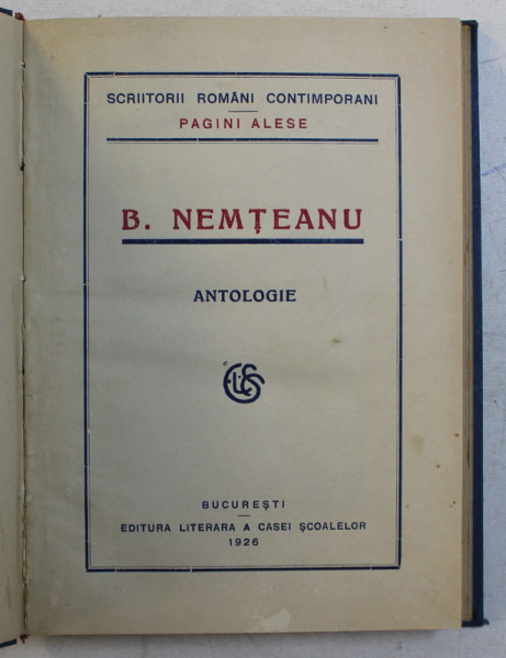 B. NEMTEANU , ANTOLOGIE de M. DRAGOMIRESCU , 1926