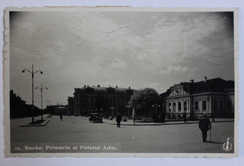 BACAU - PRIMARIA SI PALATUL ADMINISTRATIV , FOTOGRAFIE ORIGINALA FOTOFILM CLUJ , TIP CARTE POSTALA , CIRCULATA , DATATA 1938