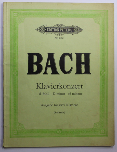 BACH KLAVIERKONZERT , D MINOR , AUSGABE FUR ZWEI KLAVIERE von RUTHARDT , 1979 , PARTITURI *