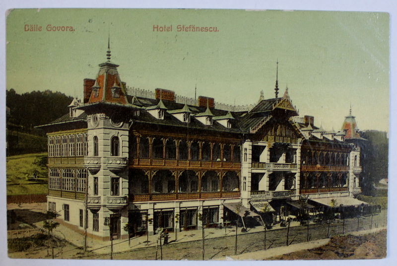 BAILE GOVORA  - HOTEL STEFANESCU , CARTE POSTALA ILUSTRATA , POLICROMA , CIRCULATA , 1908