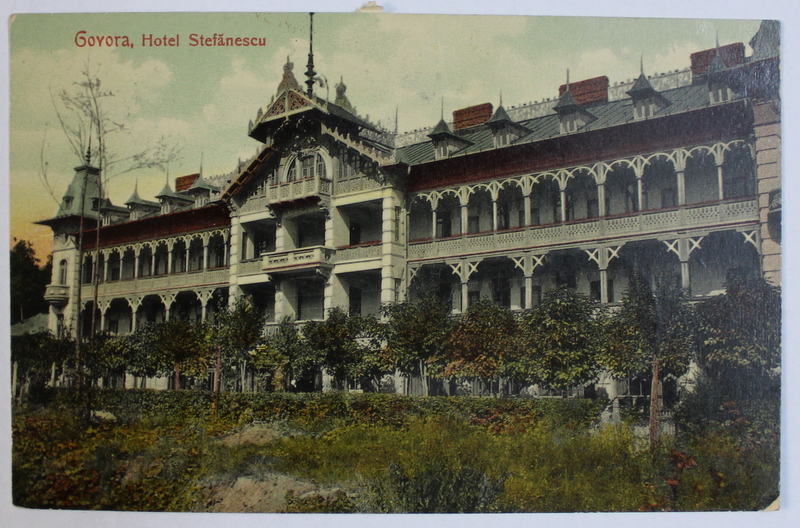 BAILE GOVORA  - HOTEL STEFANESCU -  CARTE POSTALA ILUSTRATA , POLICROMA , CIRCULATA , 1908