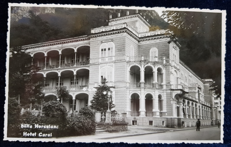 BAILE HERCULANE  - HOTEL CAROL , CARTE POSTALA ILUSTRATA , MONOCROMA , CIRCULATA  , DATATA 1940