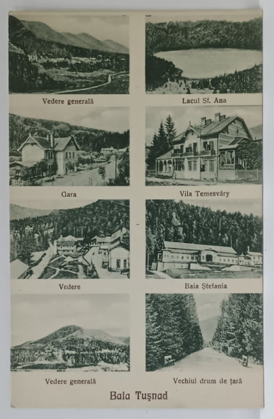 BAILE TUSNAD , FOTOMONTAJ CU OPT  VEDERI DIN LOCALITATE , CARTE POSTALA ILUSTRATA , 1925, VEZI DESCRIEREA !