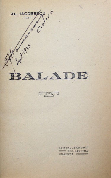 BALADE de AL. IACOBESCU , EDITIE INTERBELICA