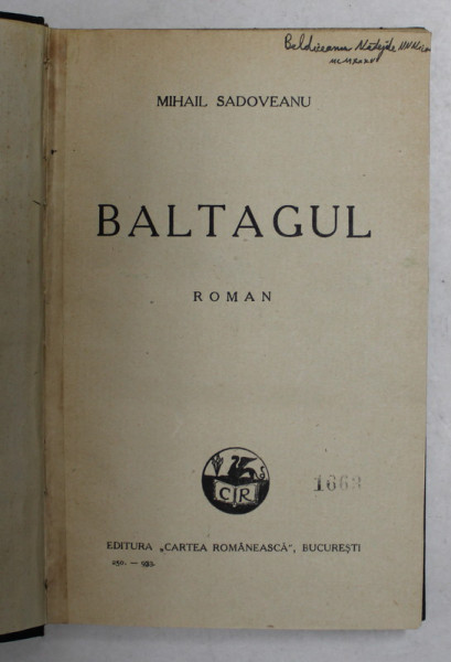 BALTAGUL de MIHAIL SADOVEANU , 1933