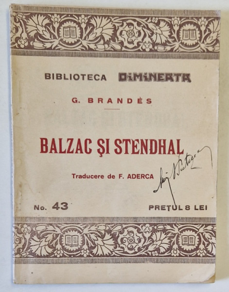 BALZAC SI STENDHAL de G. BRANDES , INCEPUT DE SECOL XX