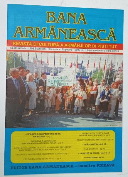 BANA ARMANEASCA , REVISTA DI CULTURA A ARMANJILOR DI PISTI TUT , NR. 3 , 1996