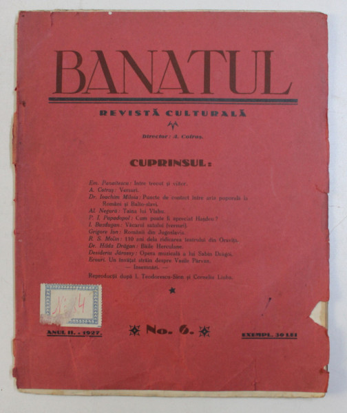 BANATUL , REVISTA CULTURALA , ANUL II , NO. 6 , 1927