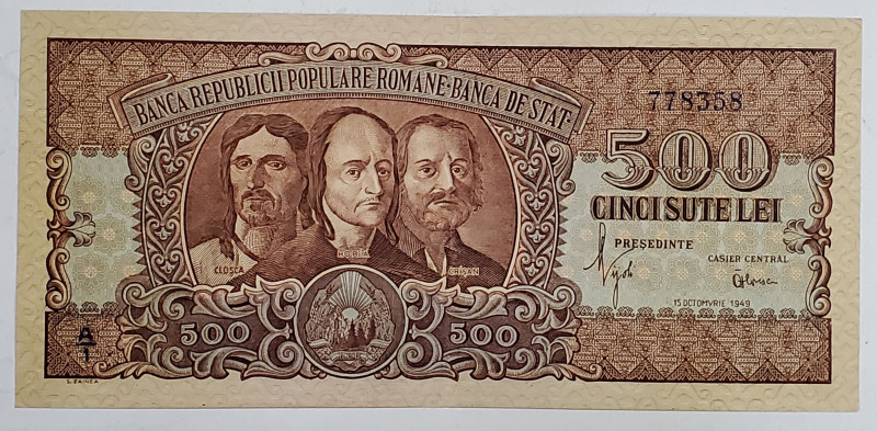 BANCNOTA 500 LEI, CINCI SUTE LEI, 15 OCTOMBRIE 1949