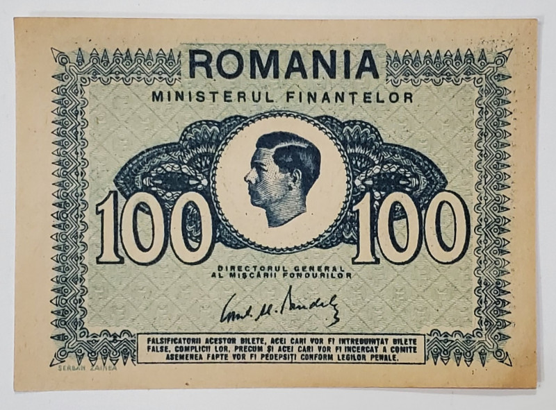 BANCNOTA - ROMANIA - 100 ( UNA SUTA ) LEI , MIHAI I , 1945
