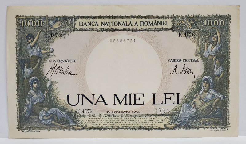 Bancnota UNA MIE LEI, 10 SEPTEMBRIE 1941, Mic defect