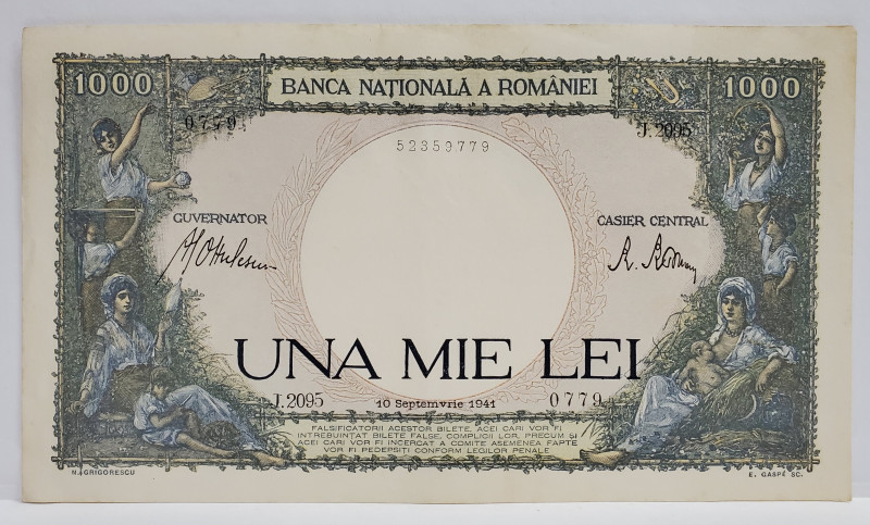 Bancnota UNA MIE LEI, 10 SEPTEMBRIE 1941