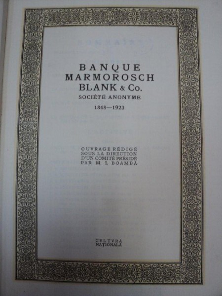 BANQUE MARMOROSCH BLANCK CO., SOCIETATE ANONIMA 1848-1923