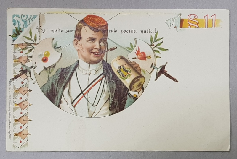 BARBAT  CU HALBA DE BERE , CARICATURA , CARTE POSTALA ILUSTRATA , CROMOLITOGRAFIE , CLASICA