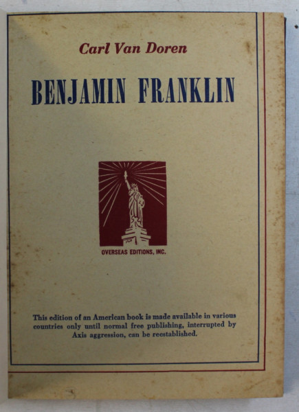 BENJAMIN FRANKLIN by CARL VAN DOREN , 1938