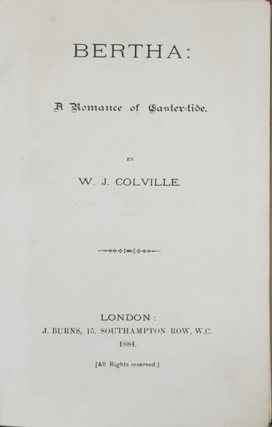 BERTHA  - A ROMANCE OF CASTER  - TIDE by W.J. COLVILE , 1884