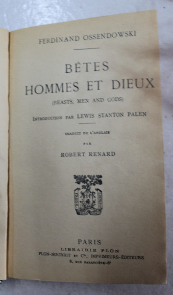 BETES , HOMMES ET DIEUX par FERDINAND OSSENDOWSKI , 1924