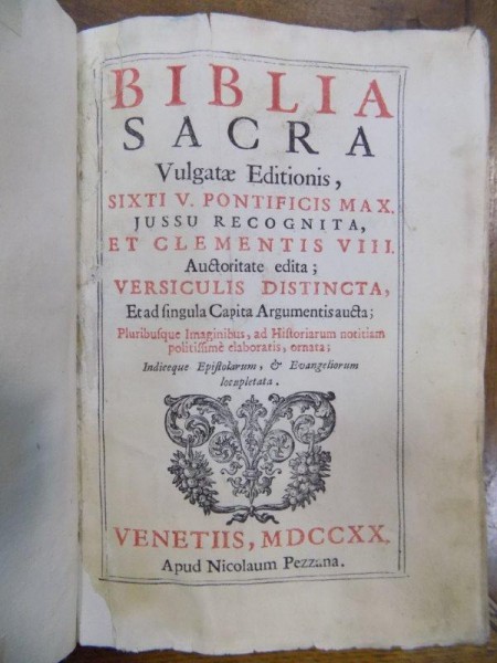 Biblia Sacra Vulgatae Editionis Sixti Pontificis Max, Venetiis 1720